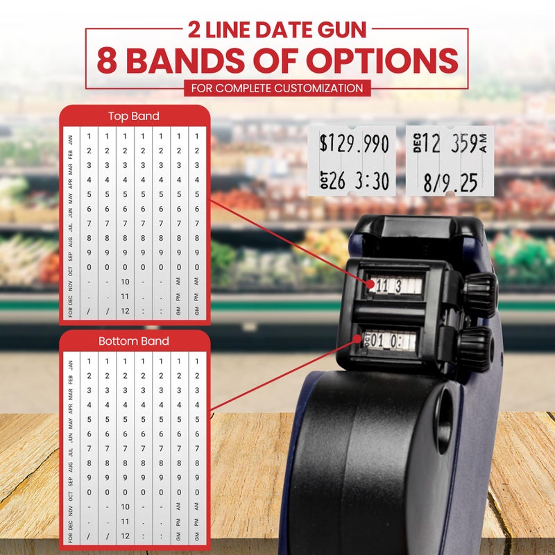 Perco Pro 2 Line Date Gun Labeler Kit, Includes 16 Digits Label Gun, 10,500 White Labels, Inker Remover Tool, and Pre-Loaded Ink Roll - Image 3